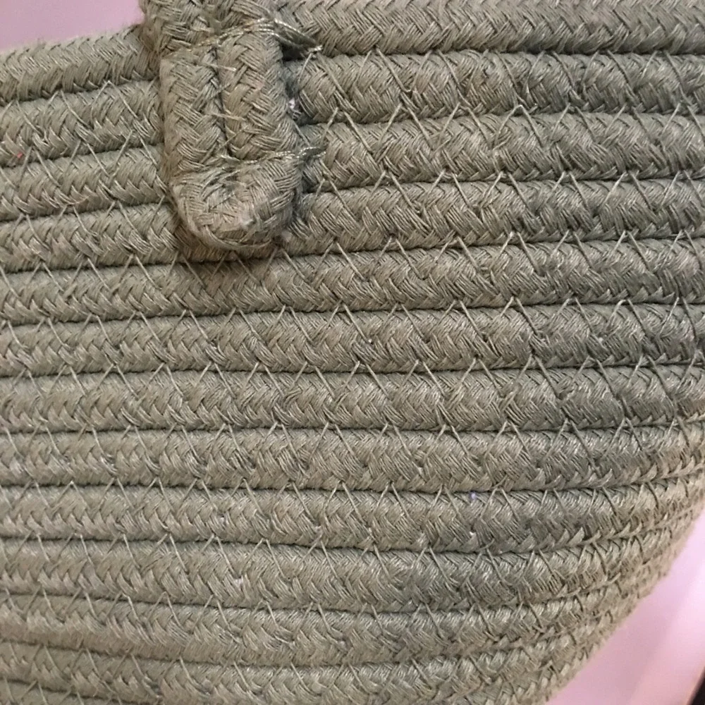 Woven Rope Basket Home Unisex OS Green Oval Storage Bin with Handles Cottagecore